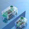 Clear plastic aquarium air pump with green components shown from above.
