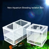 A white aquarium breeding isolation box with a mesh design is shown on green foliage.