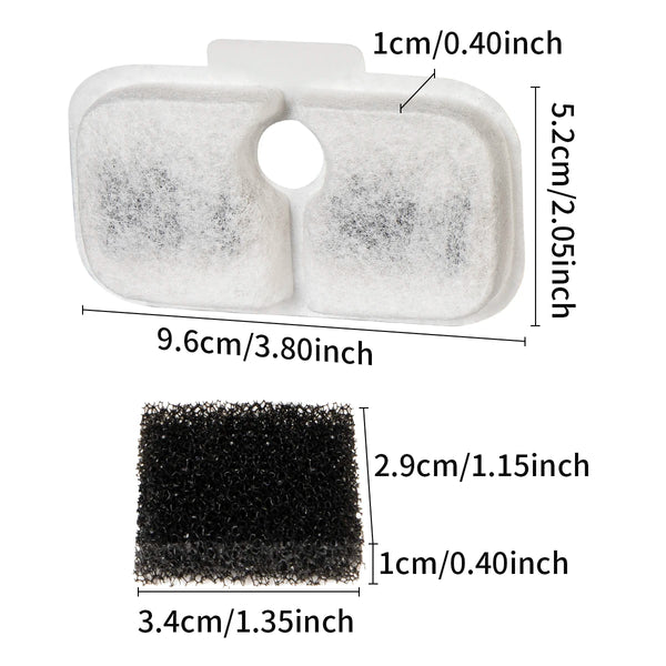 A white pet water filter set consisting of a plastic bowl and a black sponge filter.