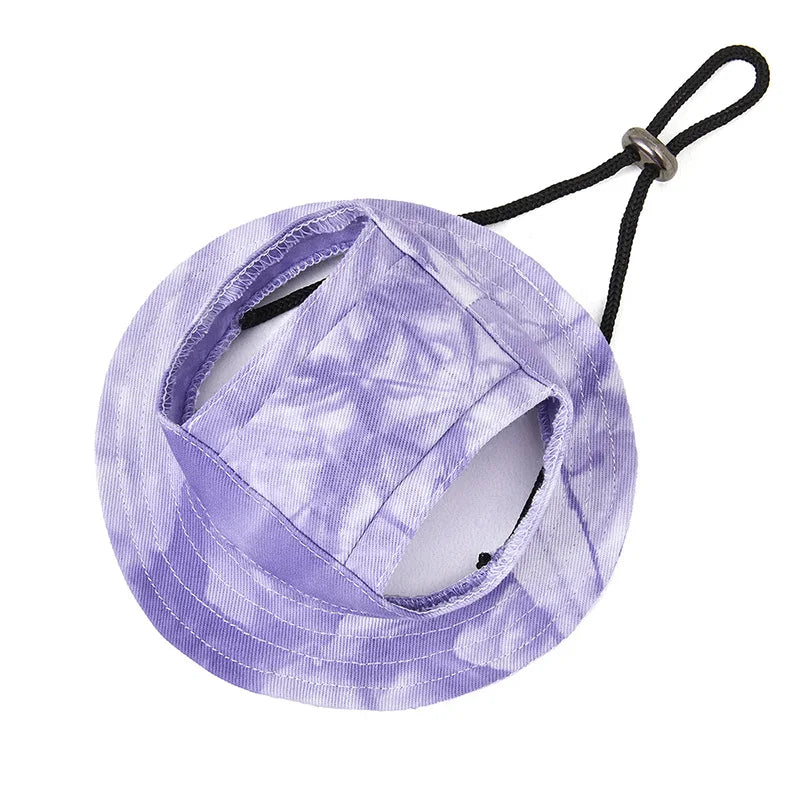 Purple pet sun hat with ear holes for dogs and cats