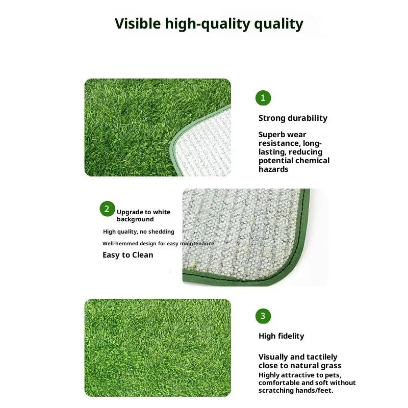 A set of green and white reusable artificial grass dog potty pads showing durability and high fidelity.
