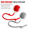 Red and grey tail balls for a cat toy featuring a rolling ball design