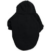 A black hoodie for a dog, shown from the front.