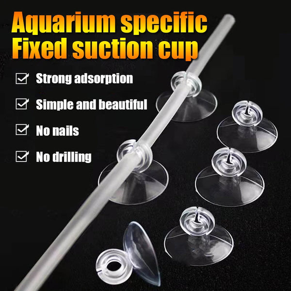 A clear silicone suction cup tube holder for aquarium air tubes, shown with multiple cups and a tube.