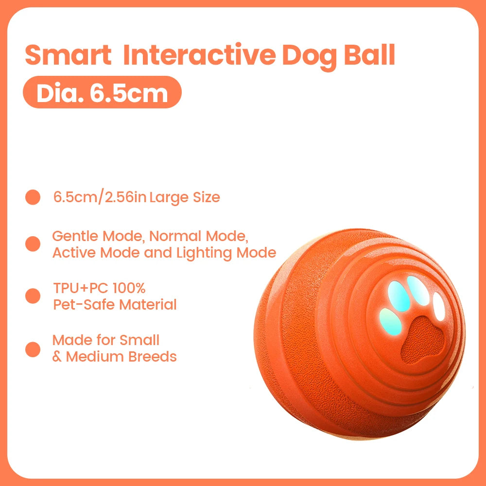 Orange intelligente interaktive Hundeball mit Pfotenspuren-Design in Nahaufnahme.