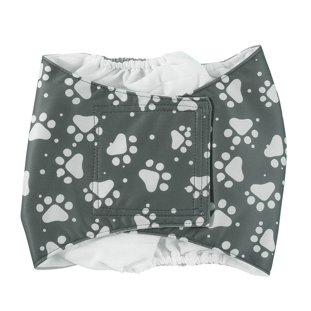 Gray and white patterned washable belly band for male dogs