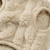 A beige, fluffy fleece pullover sweatshirt designed for small dogs and cats.