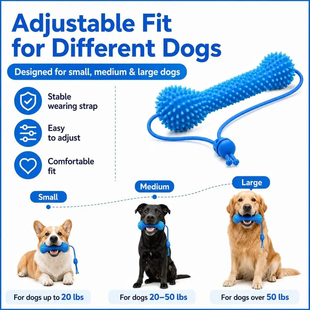 Juguete masticable dental para perros azul texturizado, apto para razas pequeñas, medianas y grandes.