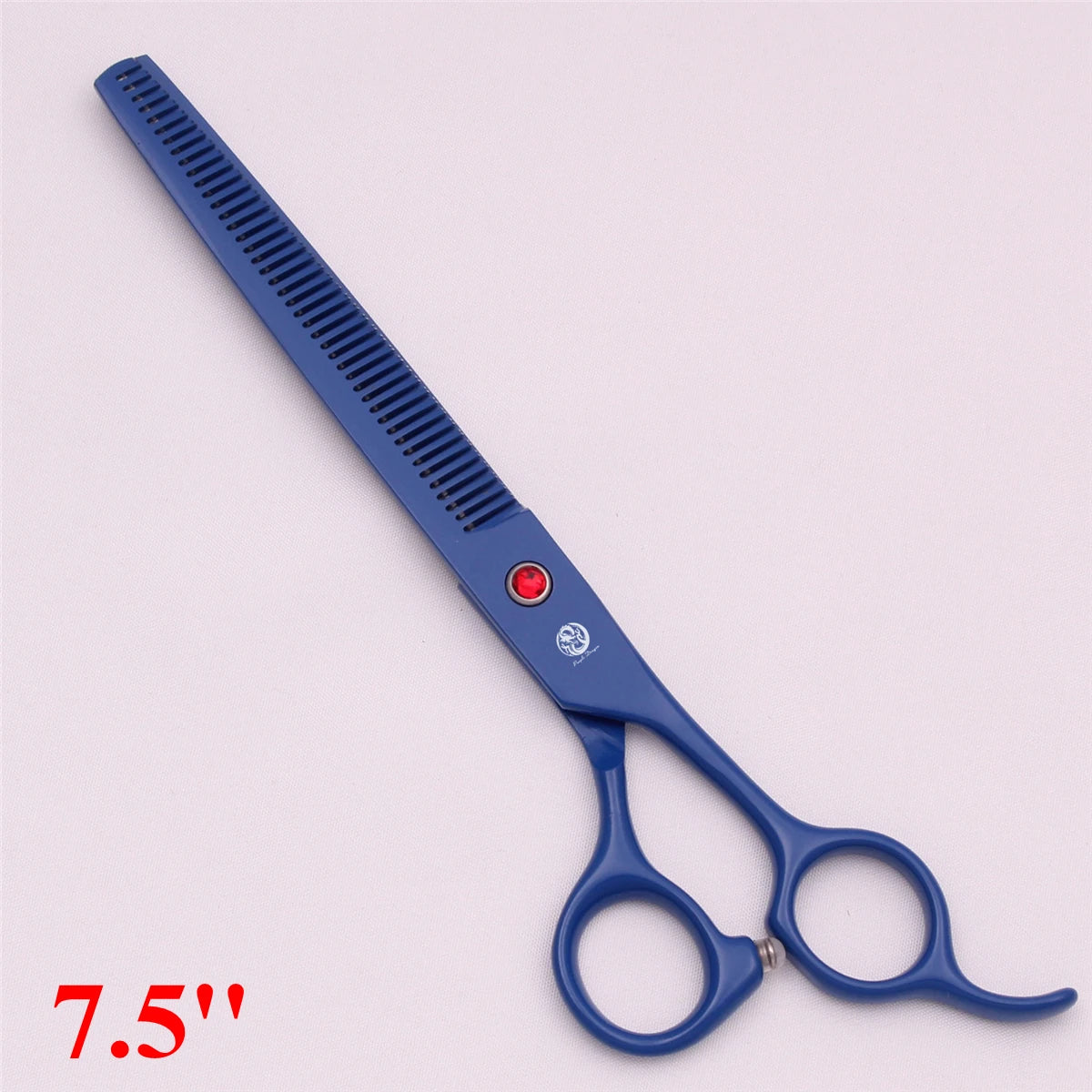 Blaue professionelle Edelstahl-Groomer-Schere für Haustiere mit gezahnten Klingen und Griff