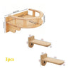 Three wooden wall mounted cat climbing shelf and bridge pieces shown with dimensions.