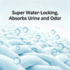 Close-up of blue absorbent pads with water droplets and text describing super water-locking features.