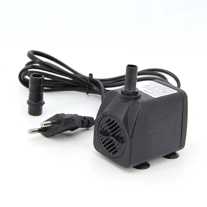 Pompe submersible noire avec cordon et connecteur pour aquariums et fontaines