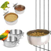 Stainless steel clamp-on pet feeding bowls for bird cages with various seeds and food