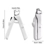 A pair of white professional LED pet nail clippers shown with dimensions.