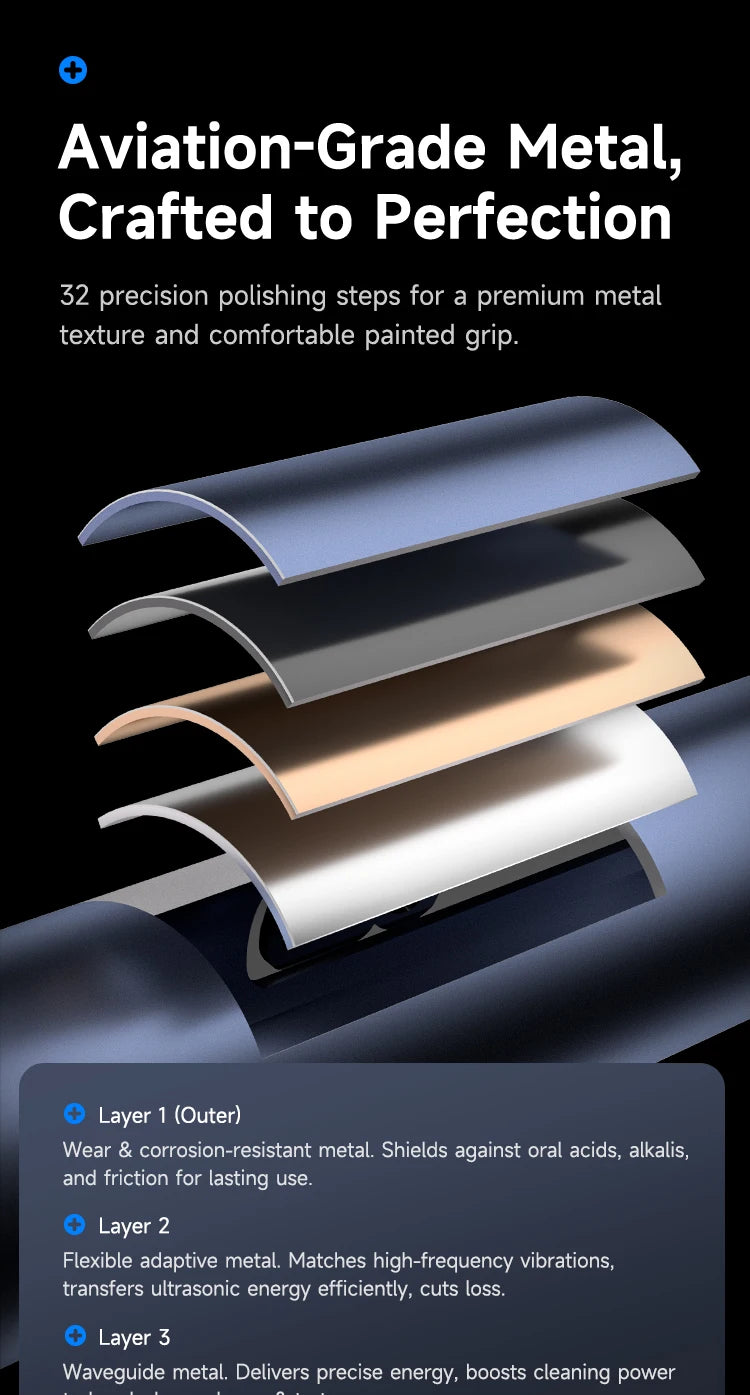 Three layers of metal components for a pet ultrasonic dental cleaner device