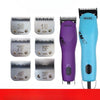A set of Wahl pet hair clippers showing various blade sizes including 30, 10, 7F, 5F, 4F, and 3F.