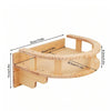 A wooden wall mounted cat climbing shelf and bridge with measurements shown.