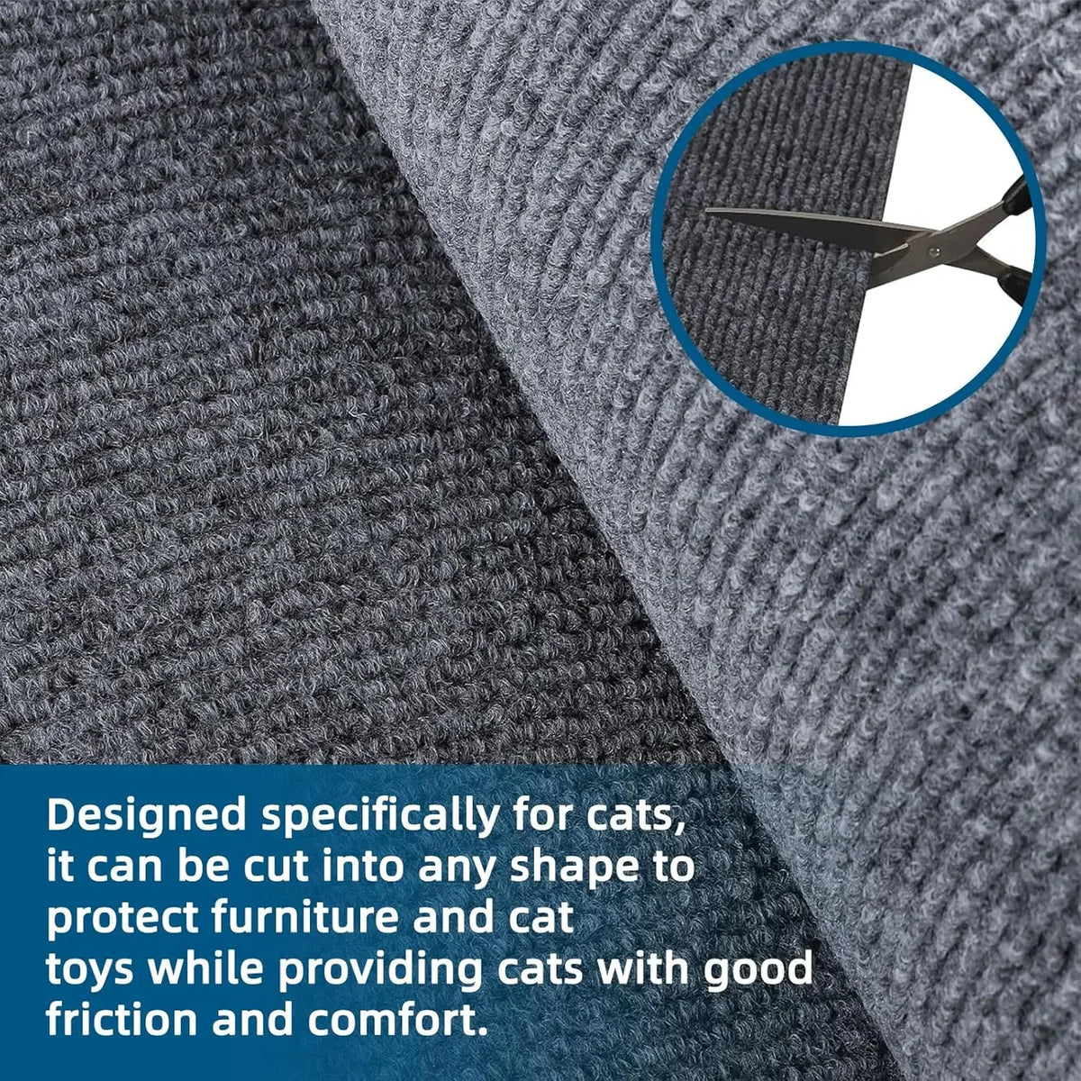 Nahaufnahme einer grauen Anti-Rutsch-Matte zum Schutz von Möbeln und Spielzeug für Katzen.