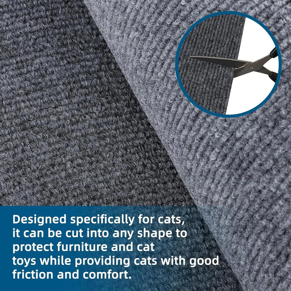 Close-up view of a gray anti-scratch mat designed to protect furniture and cat toys.