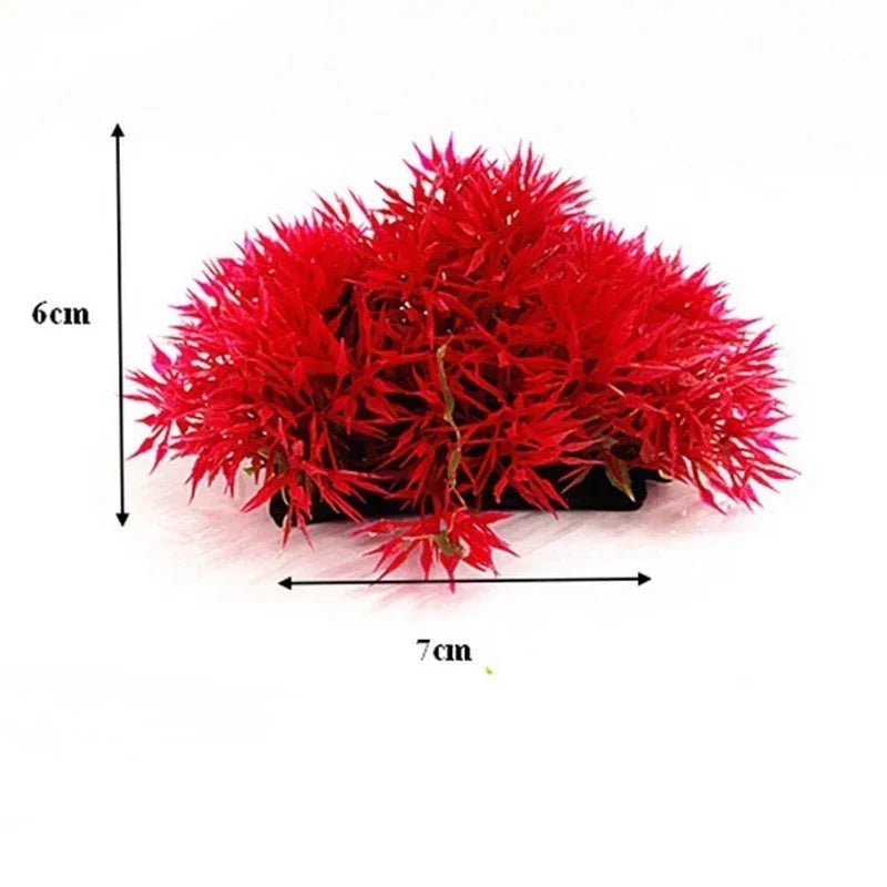 A clump of vibrant red artificial aquarium plants shown with a 6cm height and 7cm width.