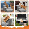 A multi-scenario use product showing foam pet stairs with non-slip covers used by dogs in various indoor and outdoor settings