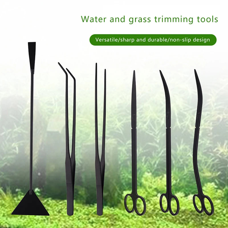 A set of versatile, sharp, and durable non-slip trimming tools for water and grass, including a long tool and several small s