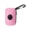 Pink portable mesh dog waste bag dispenser with a black clip.