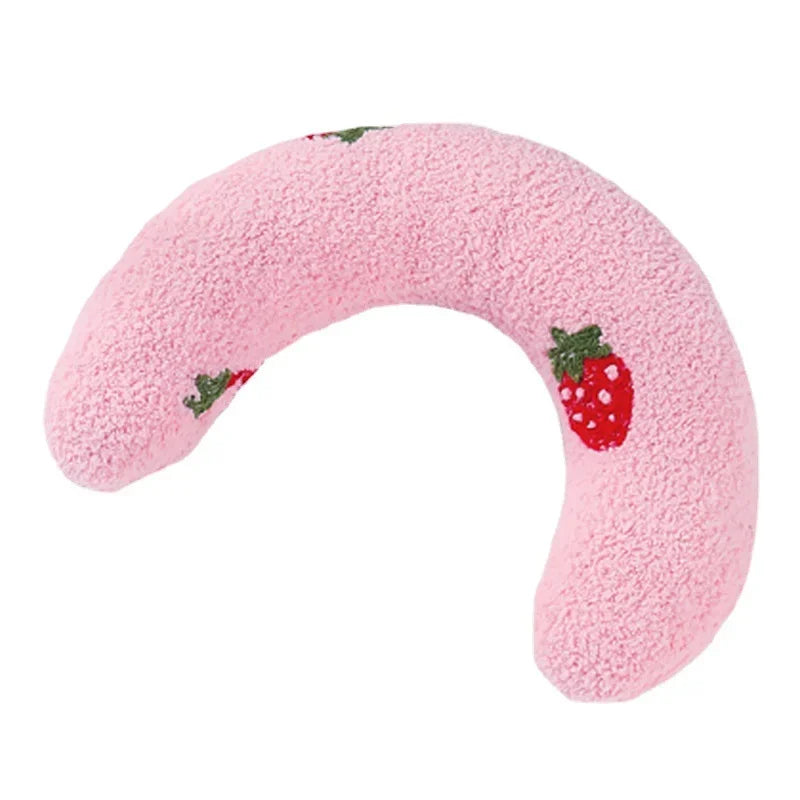 Oreiller pour animaux rose et duveteux, en forme de joint courbé, pour soulager les douleurs articulaires et la fatigue