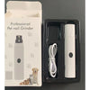 A white professional pet nail grinder is shown in its packaging, alongside a coiled white cord.