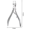 A pair of precision stainless steel cuticle nippers used for nail care.
