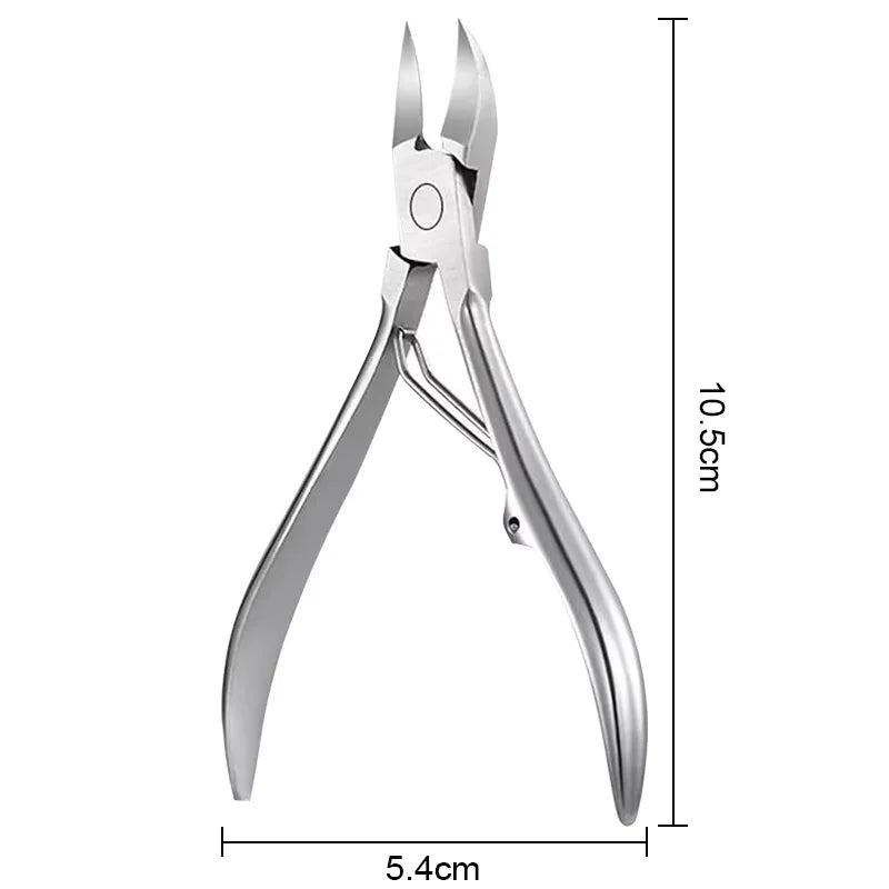 A pair of precision stainless steel cuticle nippers used for nail care.