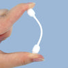 A hand holds a white cotton swab with a small ball on the tip, demonstrating a gentle pet ear cleaning tool.