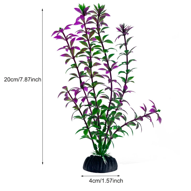 Plante décorative aquatique artificielle en pot aux feuilles et tiges violettes.