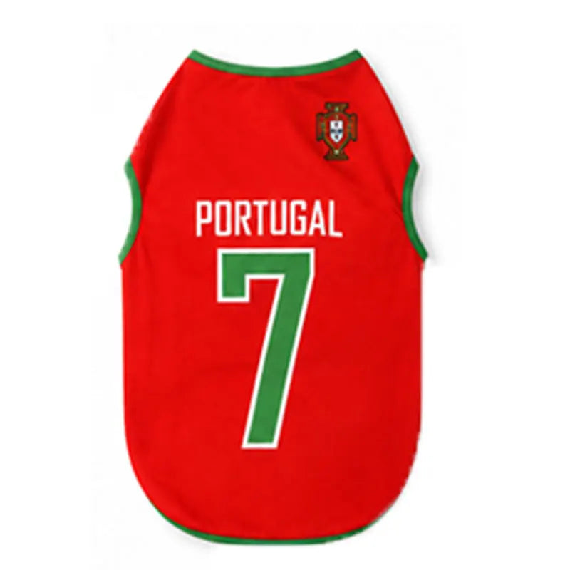 Red and green Portugal soccer team dog jersey vest with the number 7