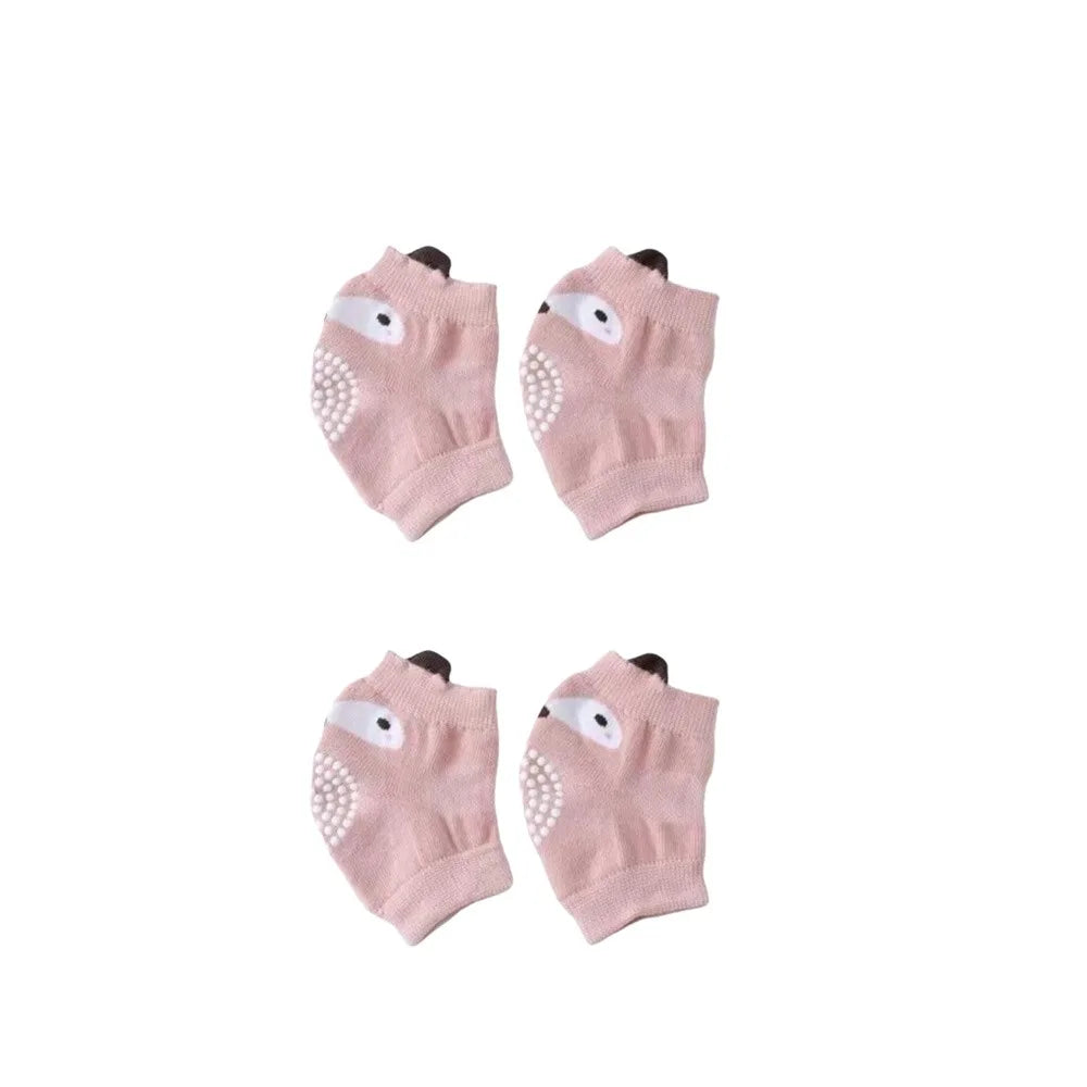 Pair of pink breathable dog knee pads with embroidered eyes for joint protection and floor traction
