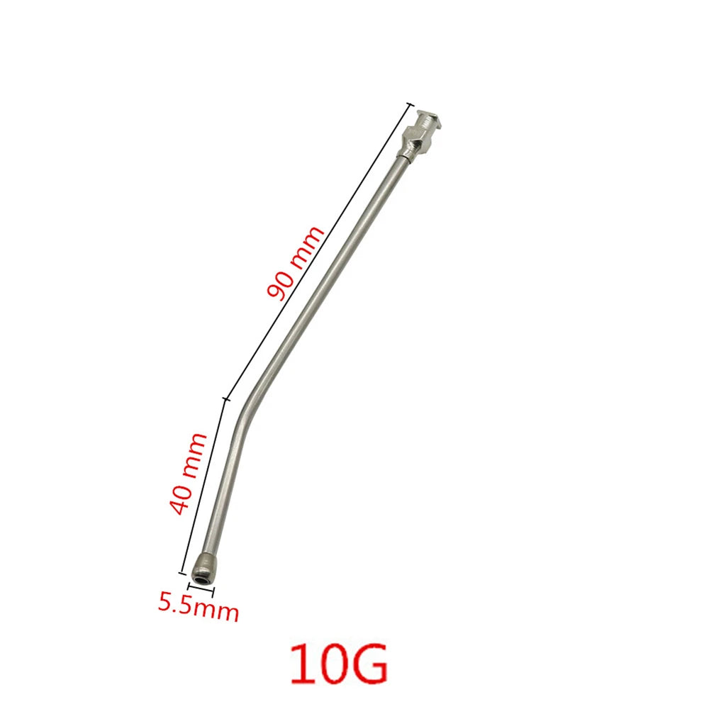 Stainless steel bird feeding syringe with a 90 mm length and 5.5 mm diameter.
