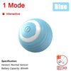 A light blue, spherical motion-activated cat toy ball with a white ring on top.