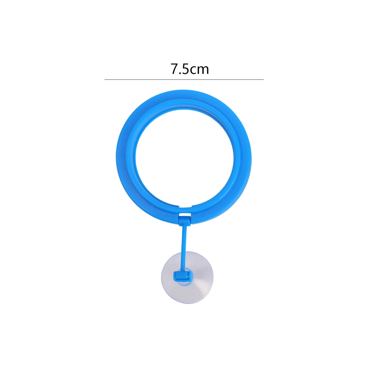 Blue aquarium feeding ring with a suction cup for fish tanks, measuring 7.5cm.