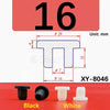 Black and white silicone rubber hole plugs shown next to a dimensioned metal plug part.