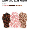 Three leopard print dog princess dresses in brown, pink, and tan colors.