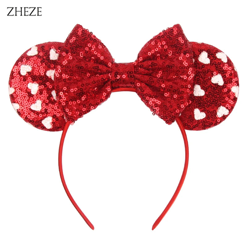 Rotes Pailletten-Mausohren-Haarband für Mädchen mit Schleifen-Design