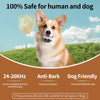 A light brown dog is shown outdoors with a bark collar, emphasizing its safety for humans and dogs.