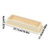 A rectangular, light-colored layered cat grass growing tray with measurements provided.