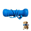 Blue dual-action dog dental chew toy with a blue tug rope.