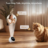 Cámara de robot mascota inteligente con un gato, demostrando funcionalidad de comunicación bidireccional.