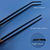 A set of black stainless steel aquarium plant trimming tools including elbow tweezers, straight head tweezers, and a tight ch