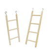 A wooden bird ladder with hooks for climbing and perching, showing the ladder structure.