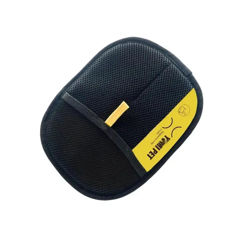 Black electrostatic gloves designed for removing pet hair from cats and dogs