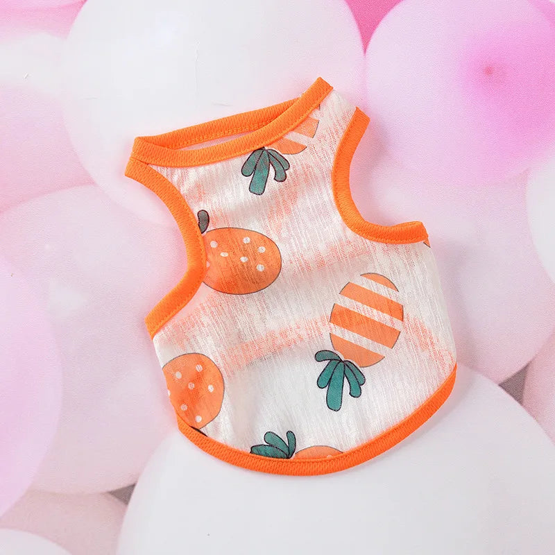 Orange and white striped breathable summer mesh vest for a small dog or cat