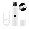 A white rechargeable electric dog nail grinder with a charging cable and a round head view.
